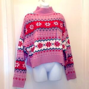 99 degrees pink fair isle striped snowflake sweater size Xl Christmas